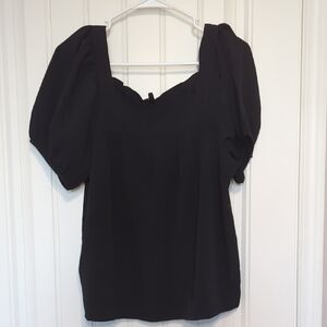 Puff-sleeve, Square Neck, Black Madewell Blouse, Size M